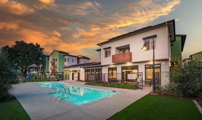 a pool in a backyard