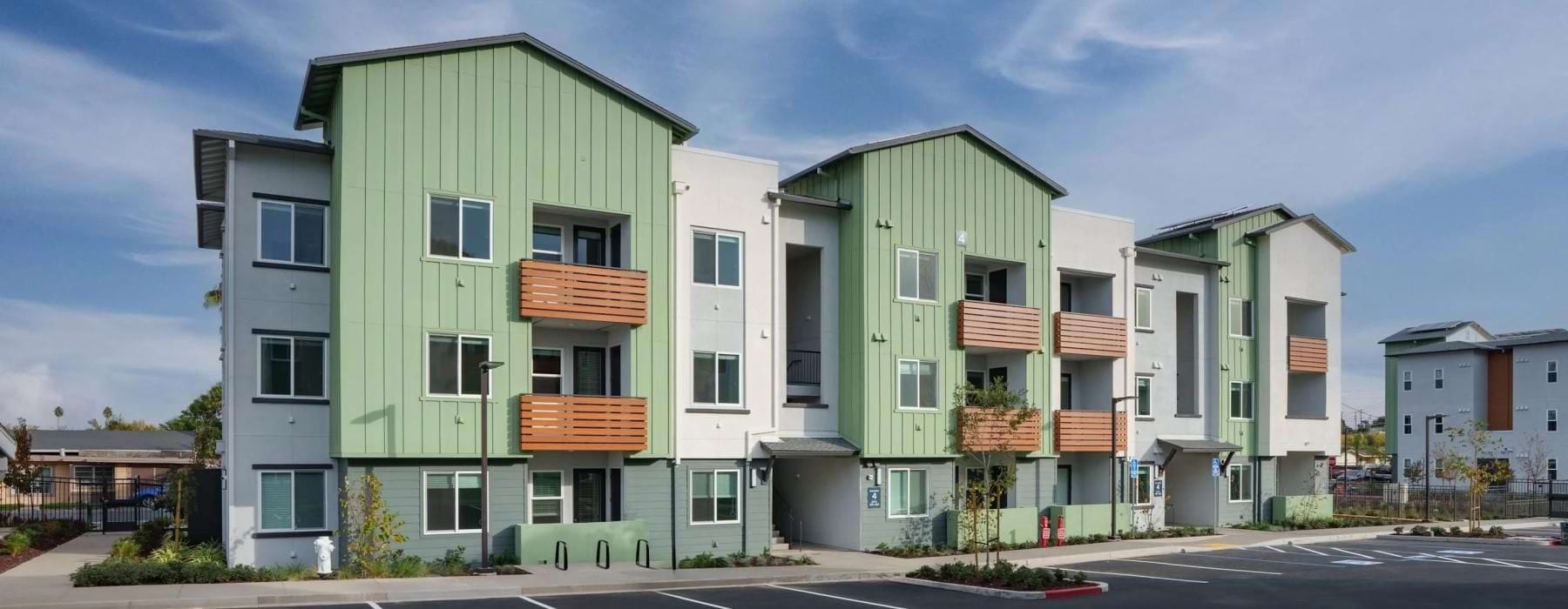 a row of colorful buildings